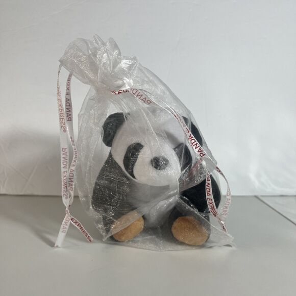 Panda Express Plush Bear Stuffed Animal Toy 2018 Black White 6" Sheer Bag - Picture 1 of 9